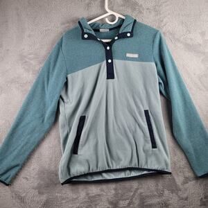 Columbia Fleece Pullover Teal Navy Blue Aqua Quarter Button Medium Med L Jacket